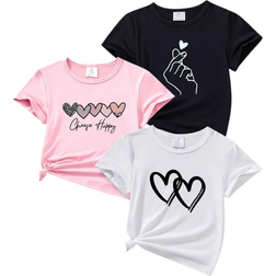 Shein Young Girl pcs Heart Slogan Printed Short Sleeve TShirts For Summer