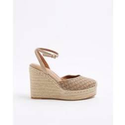 River Island Espadrille Monogram Wedges - Beige