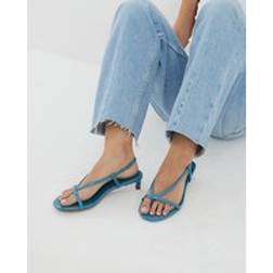 River Island Womens Strappy Toe Thong Kitten Heel Sandals - Blue