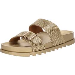 Glamorous Rhinestone Strap Slides - Gold