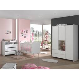 Vipack Babyzimmer Babybett Kommode Wickelaufsatz Kleiderschrank 60 x 120 Regal Weiss