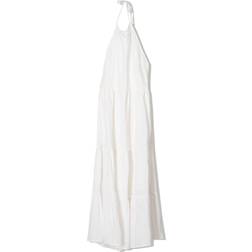 Bershka Linen Halterneck Tiered Maxi Dress - Ecru