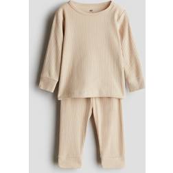 H&M Ribbet Bomuldssæt - Beige