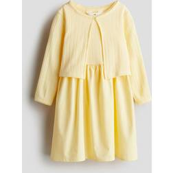 H&M Gul 2-Delt Sæt Med Kjole Og Cardigan -
