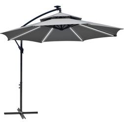 OutSunny Light Grey LED Crank Banana Cantilever Parasol 3m
