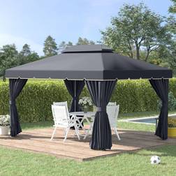 OutSunny 3 x 4m Black 2 Tier Roof Aluminium Garden Gazebo