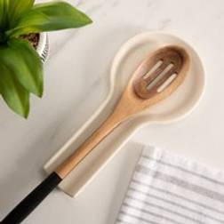 The Edited Life Stoneware Spoon Rest - White Utensil Holder