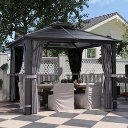 OutSunny 3 x 3m Grey Polycarbonate Roof and Side Hard Top Gazebo