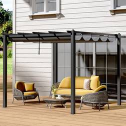 Living and Home Aluminium Patio Deck Pergola with Canopy 3 x 3m Black