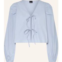 Gina Tricot Bluse Med Voluminøse Ærmer Og Bindebånd - Lyseblå