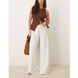 Stradivarius Flowing Striped Trousers - Ecru