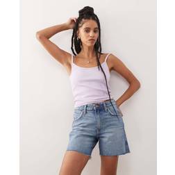 Wrangler Tvättade Shorts I Cowboystil Med Sliten Fåll - Mellanblå