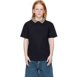 Burberry Kids Check Collar Cotton Polo - Black
