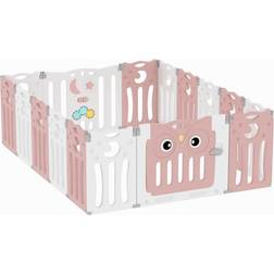 Living and Home 16 Panel Foldable Kids Playpen Pink 63.0 cm x 179.0 cm x 143.0 cm