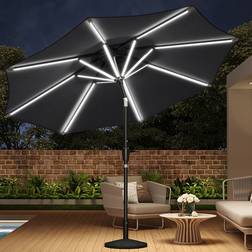 LivingAndHome LED Strips Garden Parasol with Floral Base - Dark Grey