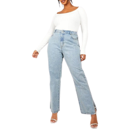 boohoo Womens Plus Basics Split Hem Straight Leg Jeans Blue