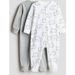 H&M Baby Zip-Up Sleepsuits 2-Pack - Grey