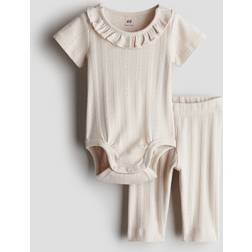 H&M 2-Delat Pointelleset I Bomull - Ljusbeige