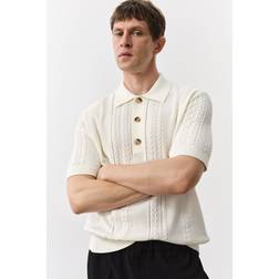 H&M Kabelstrikket Poloshirt Regular Fit - Hvid