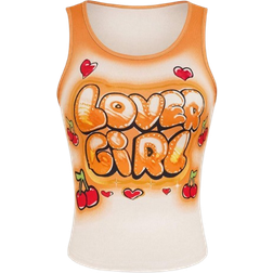 Shein Womens Summer Cartoon Letter Printed Slim Fit Tank Top