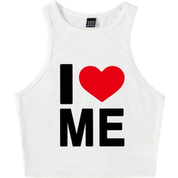 Shein Valentines Day Heart Slogan Print Slim Fit Cropped Tank Top Summer Womens Fashion Love ME