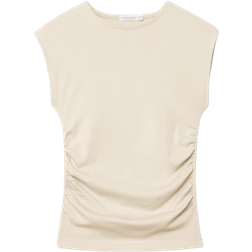 Stradivarius Topp Med Rysch Och Korta Ärmar - Beige