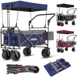 Arebos Luxury Outdoor Utility Wagon Folding Stroller Cart Trolley Blue Gray