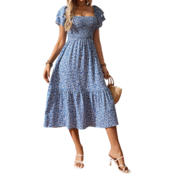 Shein Summer Floral Shirred Ruffle Hem Dress