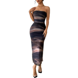 Shein Tie Dye Printed Strapless Slit MidLength Tube Dress