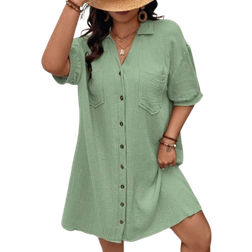 Shein Plus Womens Solid Color Simple Daily Short Sleeve Dress