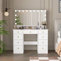 Brayden Studio Makeup Vanity Desk 15 Light Bulbs 136 cm H x 110 cm W x 50 cm D Dressing Table 50x110cm