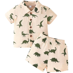 Shein pcsSet Cute Baby Boy Summer Dinosaur Printed Shirt And Shorts Casual Outfits