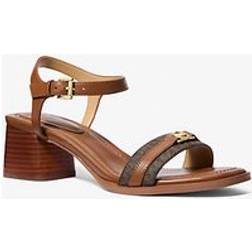 Michael Kors MK Mandy Signature Logo and Leather Sandal - Brown