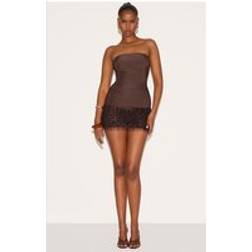 PrettyLittleThing Textured Tassel Mini Skirt - Dark Chocolate