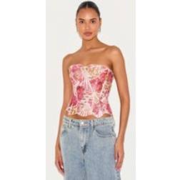 PrettyLittleThing Textured Sheer Floral Lace Corset - Pink