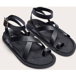 PrettyLittleThing Pu Round Toe Ankle Strap Footbed Sandals - Black