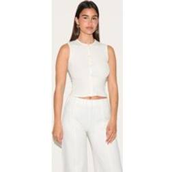 PrettyLittleThing Cream Soft Touch Rib Button Down Sleeveless Top - White