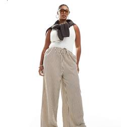 New Look Curve Wide Leg Trousers - Brown Stripe