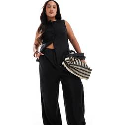 New Look Curve Linen Wide Leg Trousers - Black