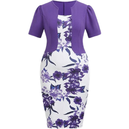 Shein Elegantes Farbblock Blumenmuster Kleid in Große Größen, eng anliegendes Zweiteiler Kleid, Sommer