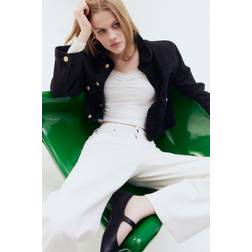 H&M Ribbestrikket Topp Med Blondekant - Hvit