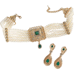 Shein Set Of Faux Pearl Necklace And Earring Set, Moroccan Plated Gold Bridal Jewelry Set
