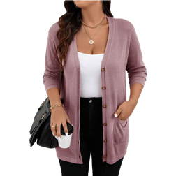 Shein Plus Dual Pocket Button Front Cardigan - Fall