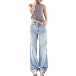 Stradivarius Ljusblå dad jeans med vida ben