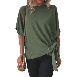 Shein Batwing Sleeve Knot Side Blouse
