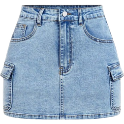 Shein Women Buttoned Denim Skirt With Pockets For Summer