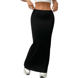 Shein Women'S Black Knit Tight-Fit Knee-Length Skirt