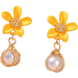 Shein Flower Decor Faux Pearl Drop Earrings