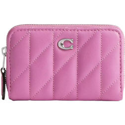 Coach Essential Small Zip Around Card Case With Pillow Quilting - Silver/Fuschia