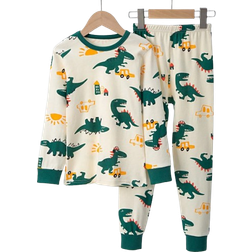 Shein Tween Boy Dinosaur Print Contrast Binding PJ Set